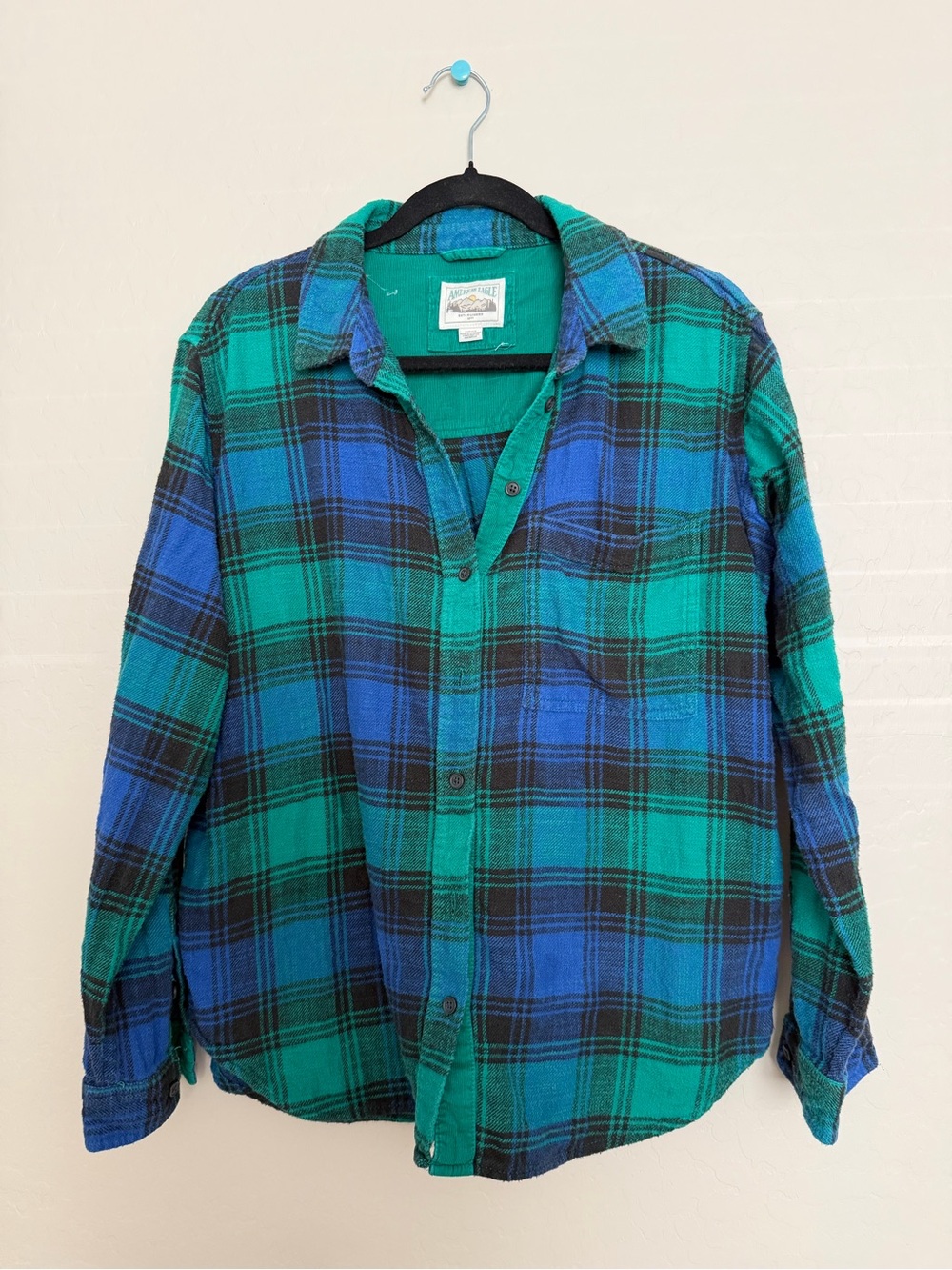 American Eagle Outfitters Green & Blue Plaid Button-Down Shirt